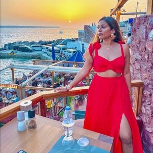 Two piece red skirt set